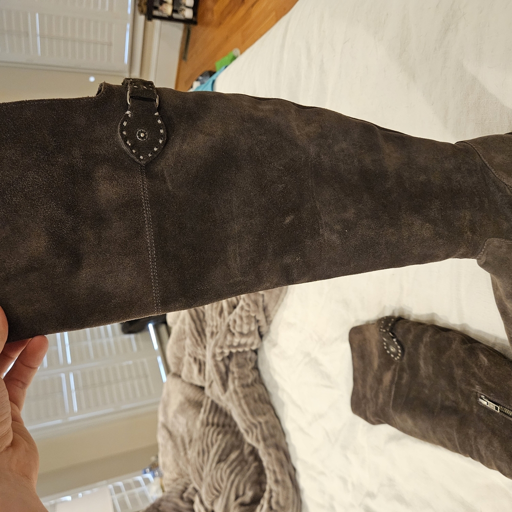 Dark Suede Knee-High Boots
